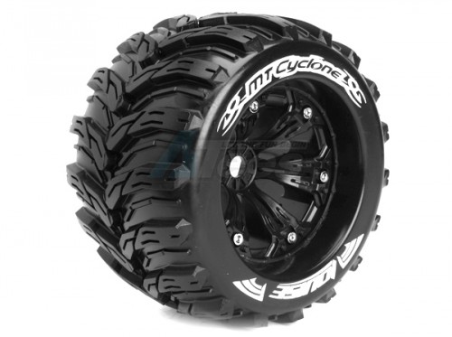 Louise RC Traxxas E-Maxx Louise 1/8 MT-Cyclone Traxxas Style Bead 3.8 Monster Truck Sport Compound / Black Rim / 0 Offset (2pcs) for Front & Rear