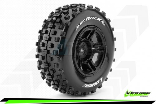 Louise RC Traxxas Slash SC-ROCK 1/10 Short Course Wheel + Tire Set Mounted Soft (Black) for SLASH 2WD Rear & SLASH 4X4 F/R
