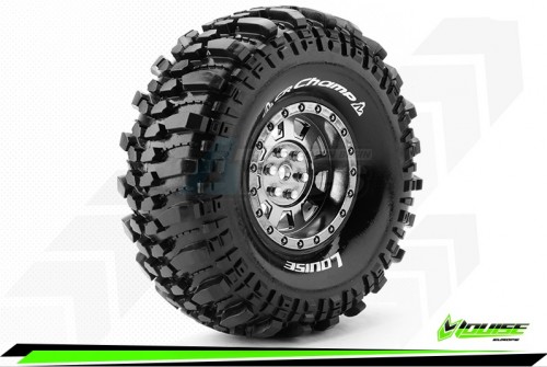 Louise RC Miscellaneous All CR-CHAMP - 1/10 Crawler Tire Set - Mounted - Super Soft - Black Chrome 1.9 Wheels - Hex 12mm
