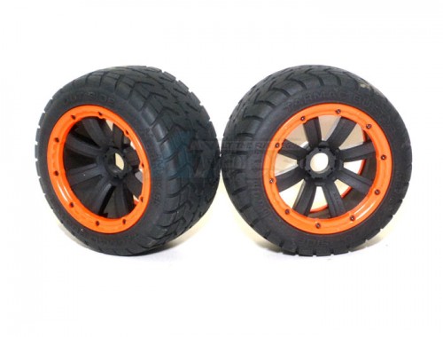 MadMax HPI Baja 5SC RTR/5SC SS Madmax Quality Road Tire With Quality 5B New 8 Spoke Black Rims And Orange Beadlock