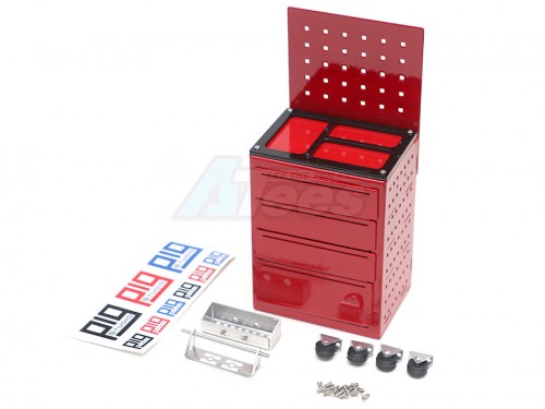 Pig Studio Miscellaneous All 1/10 4-Drawer Aluminum Mobile Tool Storage Cart 106x50x68mm Red