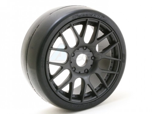 Sweep Racing Miscellaneous All 1:8 EXP GT Racing Slick Glued Tires 40Deg. W/ Belt (EVO16 Black Wheel) 2pcs