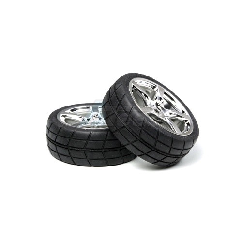 Tamiya Tamiya TT-01 Rc 5 Spoke Metal Plated Wheels - W/cemented Radial Tires