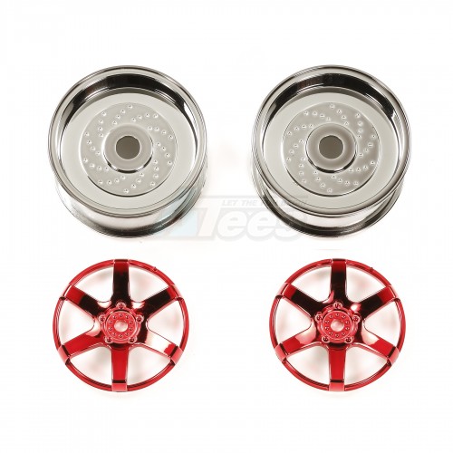 Tamiya Miscellaneous All Red Plated 2-Piece 6-Spoke Wheels (26mm WidthOffset +2)