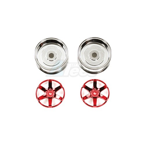 Tamiya Miscellaneous All Red Plated 6-Spoke Wheels - 26mm Width / Offset +4 (2)