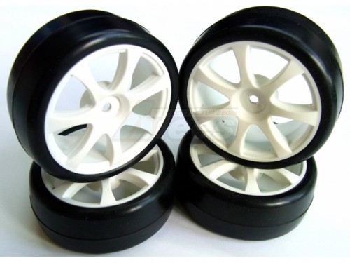 Team Powers Miscellaneous All 1:10 Touring Car Rubber Tire Set - 7 Spoke (Pre-Glued 30R 1Set 4Pcs)
