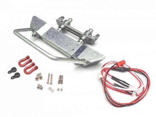 Team Raffee Co. Axial SCX10 Realistic Steel Front Bumper w/ LED & Towing Hooks 1 Set Silver