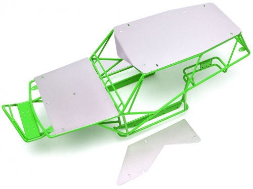 Team Raffee Co. Axial Wraith Heavy Duty Steel Outer Cage For Wraith With Roof Rack, Metal Plates & LED Set Green