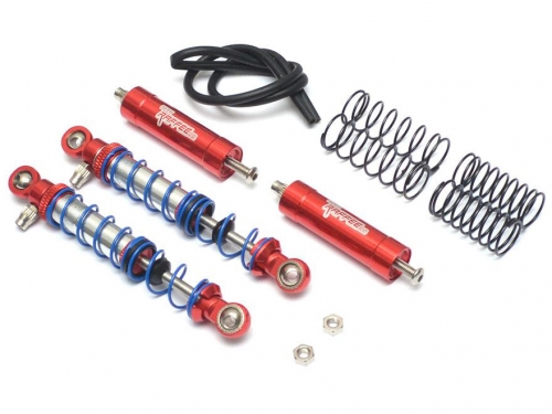 Team Raffee Co. Miscellaneous All Aluminum Adjustable Piggyback Double Spring Shocks 90MM (2) for Crawlers Red