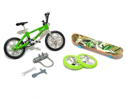 Team Raffee Co. Miscellaneous All RC Scale Accessories - Mini Bicycle & Skateboard & U Lock & Tools Set Green