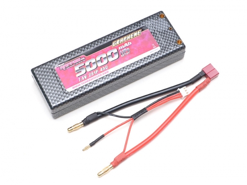 Team Raffee Co. Miscellaneous All Graphene Lipo Battery 7.4V 5000mAh 2S 45C Banana T Plug/Deans Hard Case Pack